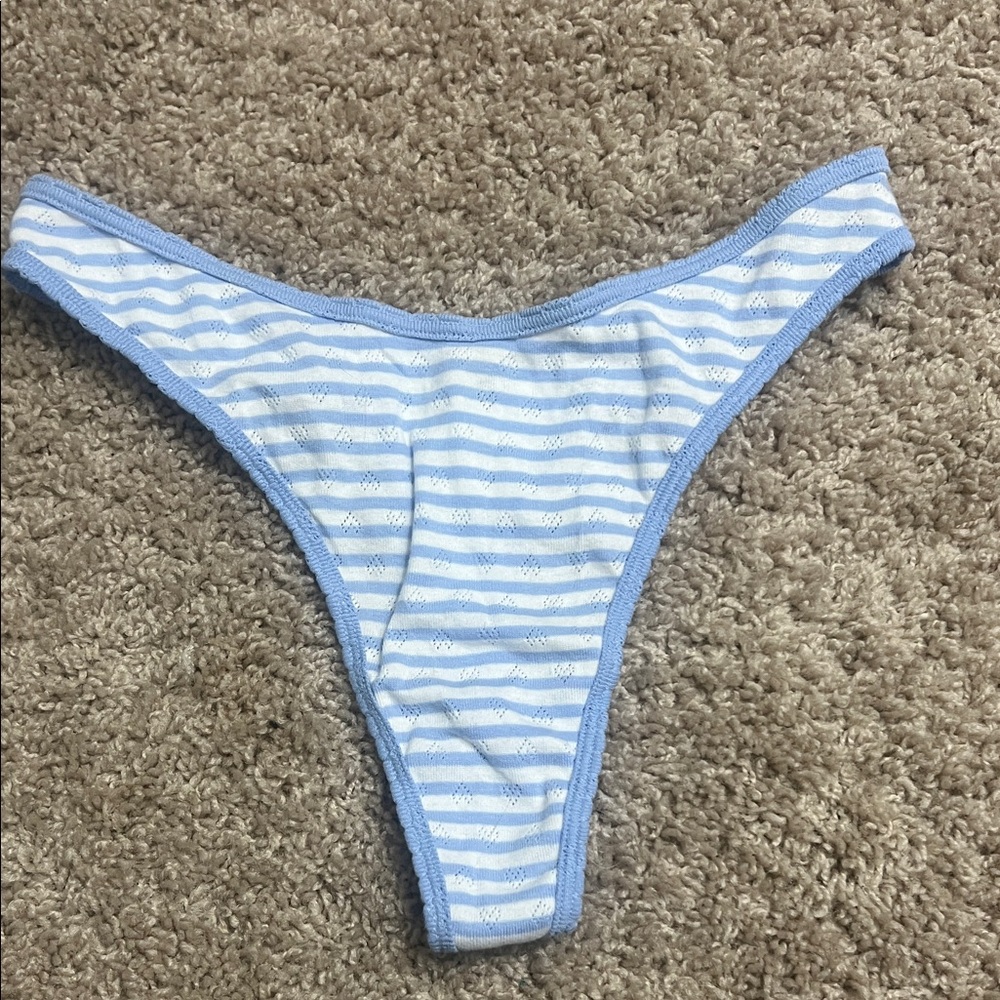 Pink by Victoria Secret Blue and White Striped Thong Under Wear NWT